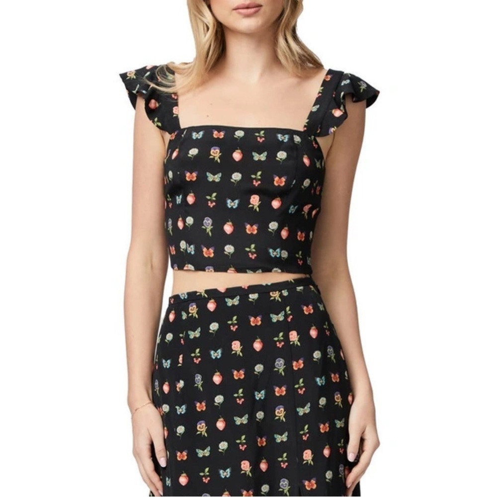 NEW PAIGE Naya Ruffle Strap Icon Crop Top Tank Black
